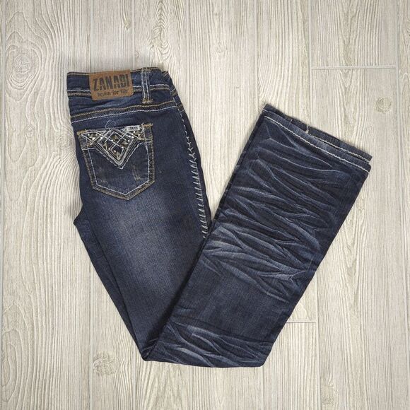 Zanadi Bootcut Jeans Dark Wash Contrast Stitching Y2K Embellished Pockets Size 6 - Picture 6 of 7